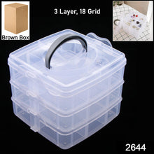 3-Tier Transparent Craft Storage Box with 18 Adjustable Compartments
