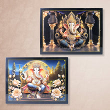 Divine Lord Ganesha Wall Painting Wooden Frame Mix Design, 60x45 Cm Approx (1 Pc)