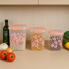 Square 3 Pcs Floral Printed Airtight Storage Container Set (3 Pcs Set)