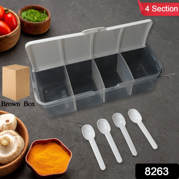 Kitchen Multipurpose Air-tight 4 Sections Storage Containers with 4 spoon (1 Pc )